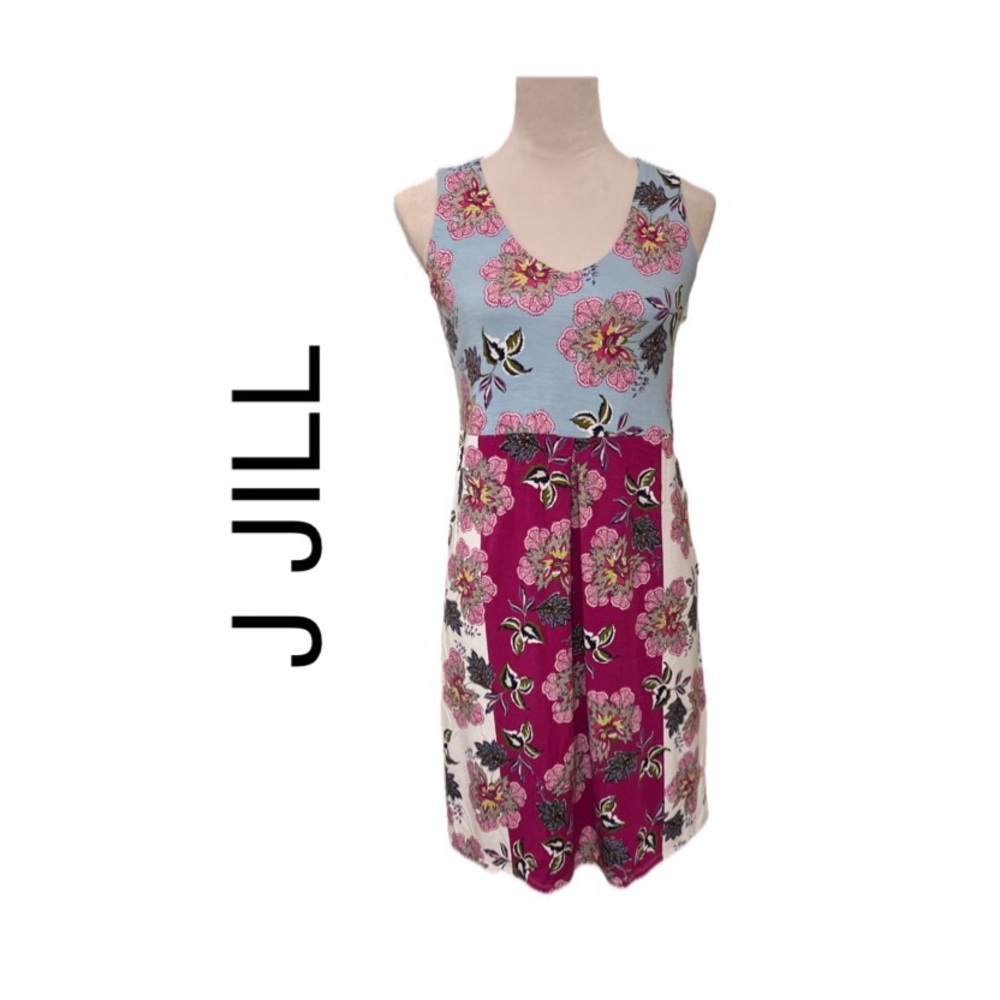 J. Jill Floral Sleeveless Mini Dress in Light Blue and Magenta